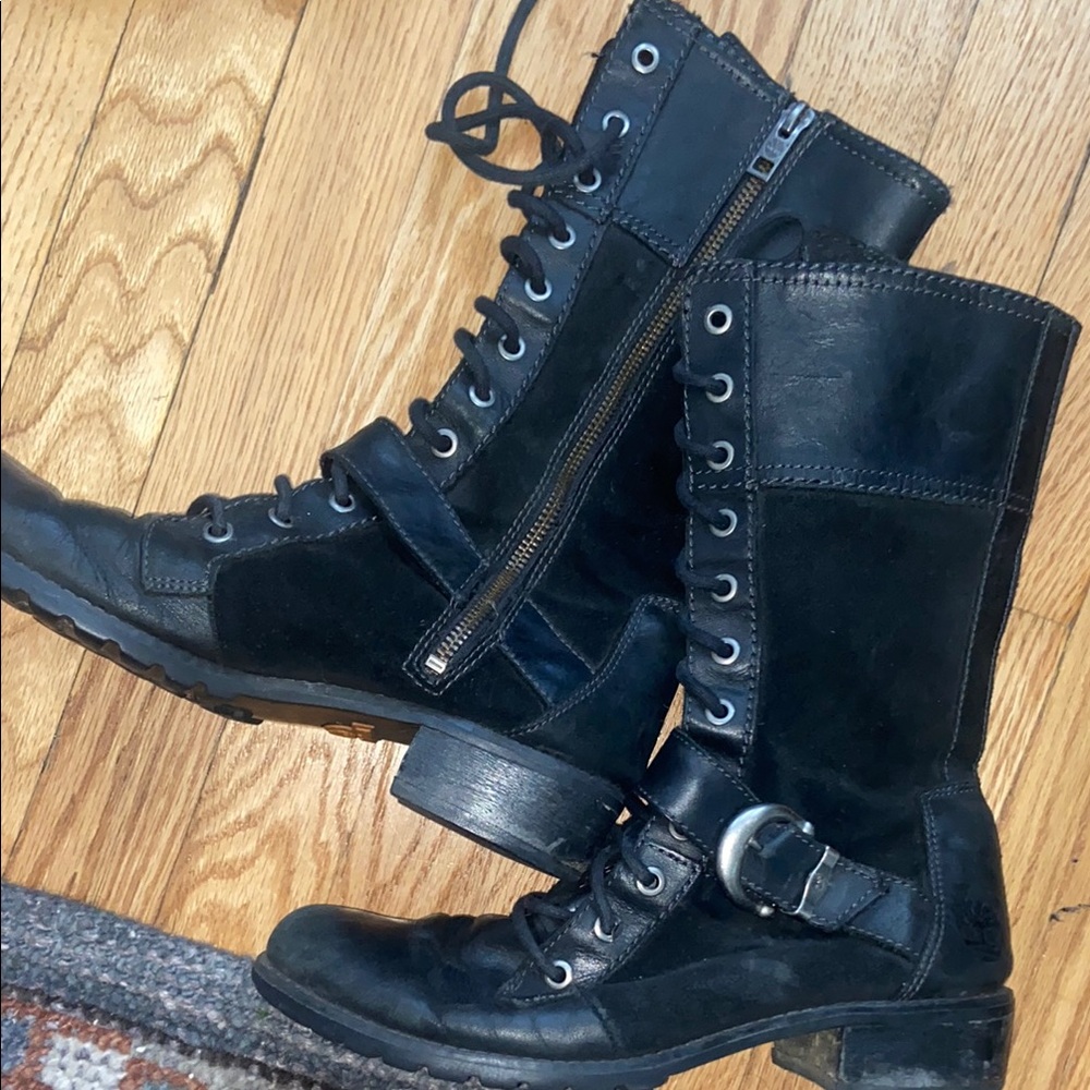 Timberland Black Combat Moto Boots with Buckle